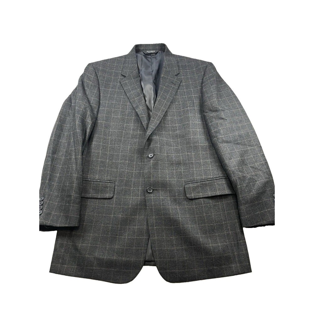 Jos. A. Bank Mens 44L Blazer Jacket Grey Plaid Windowpane Sport Coat 44 Long